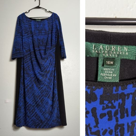 Lauren Ralph Lauren Elbow Sleeve Sheath Dress Women's Size 16W Blue Casual - Picture 1 of 9